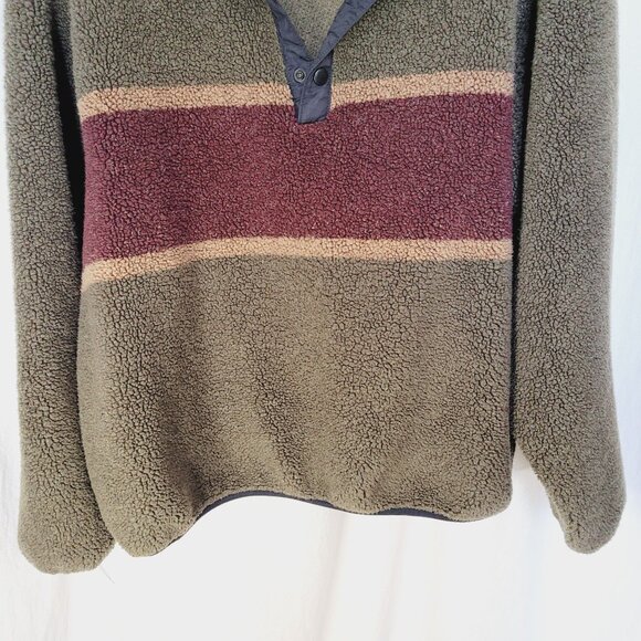 Vintage ‘00s Woolrich Green Red Two Tone Fleece Henley Jacket Mens Size XL - Picture 3 of 12
